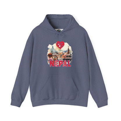 Lilmonal hoodie featuring unique Nepal travel gift hoodie design with Nepal landmarks and heart graphic