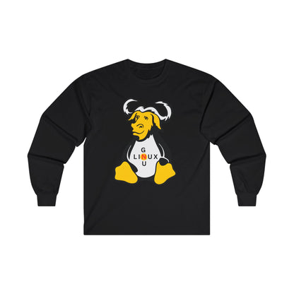 Lilmonal black long-sleeve unisex linux t-shirt featuring GNU mascot graphic