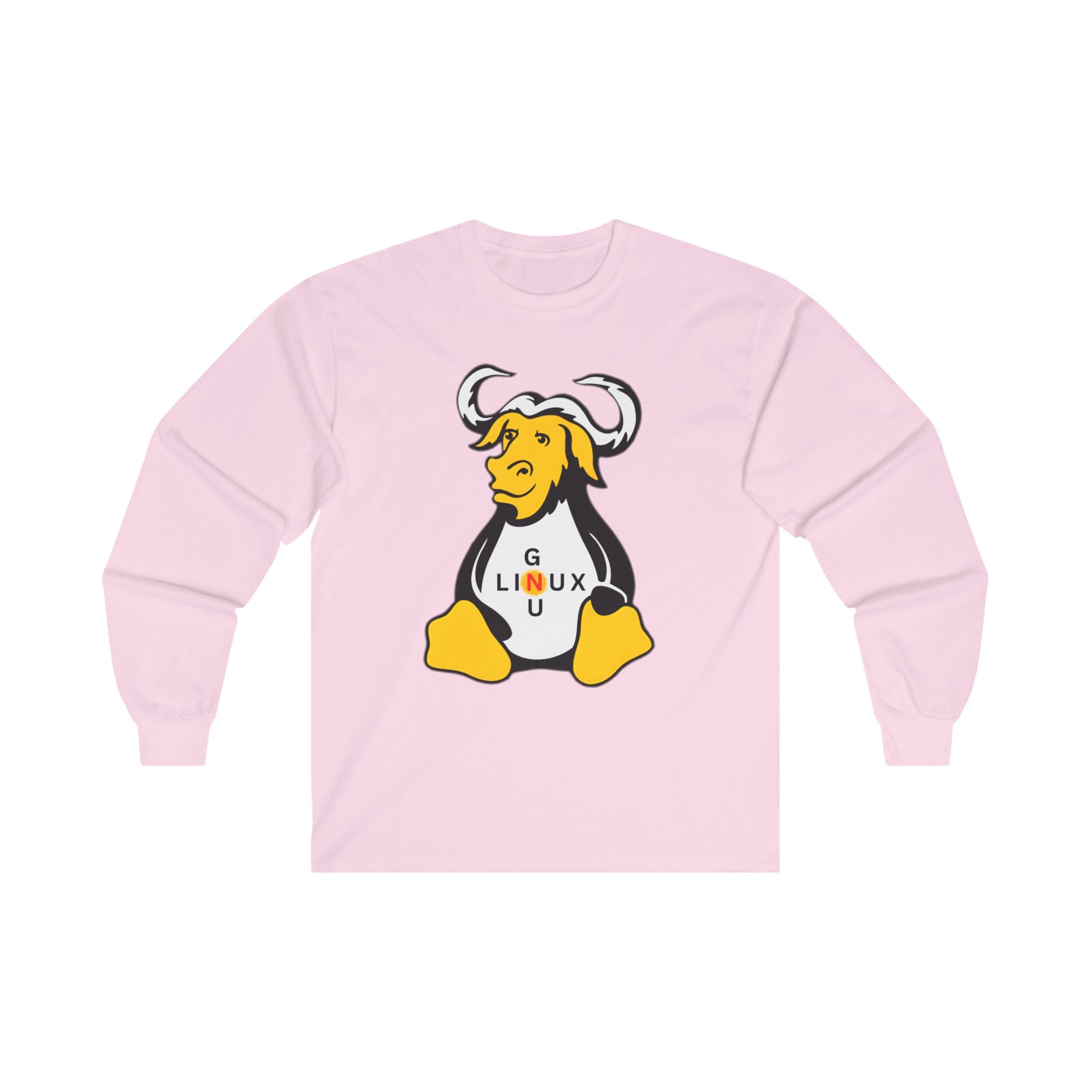 Lilmonal long-sleeve unisex linux t-shirt in light pink with GNU mascot graphic design