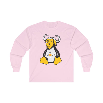 Lilmonal long-sleeve unisex linux t-shirt in light pink with GNU mascot graphic design
