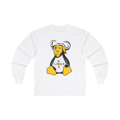 Lilmonal long-sleeve unisex linux t-shirt with GNU mascot graphic in white